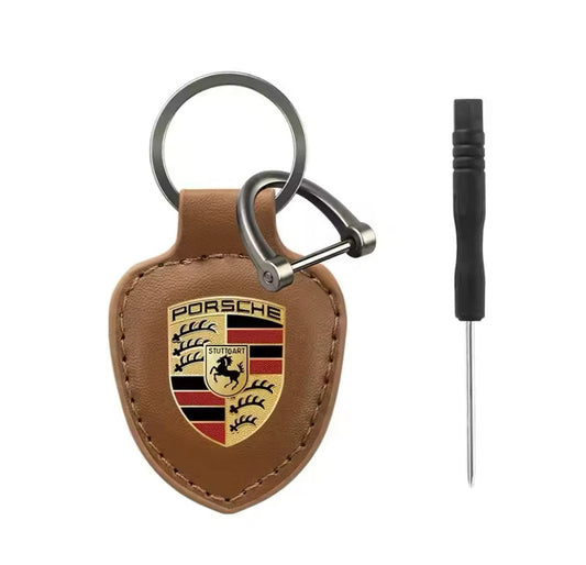 Porsche Brown Leather Keychain