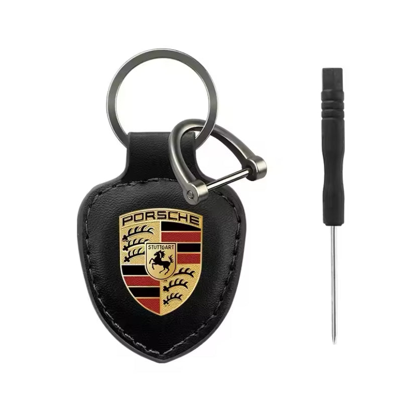 Porsche Black Leather Keychain