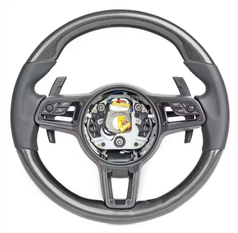 Porsche 911/718/918/970/971/991/992 Black Leather Carbon Steering Wheel