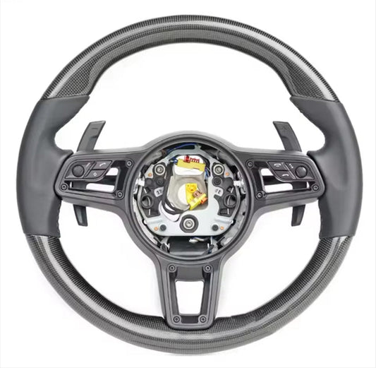 Porsche 911/718/918/970/971/991/992 Black Leather Carbon Steering Wheel