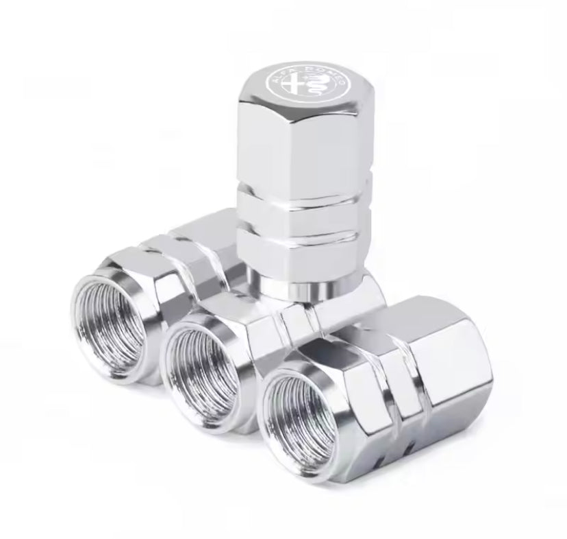 Alfa Romeo Silver Hexagon Tyre Valve Caps 4PC