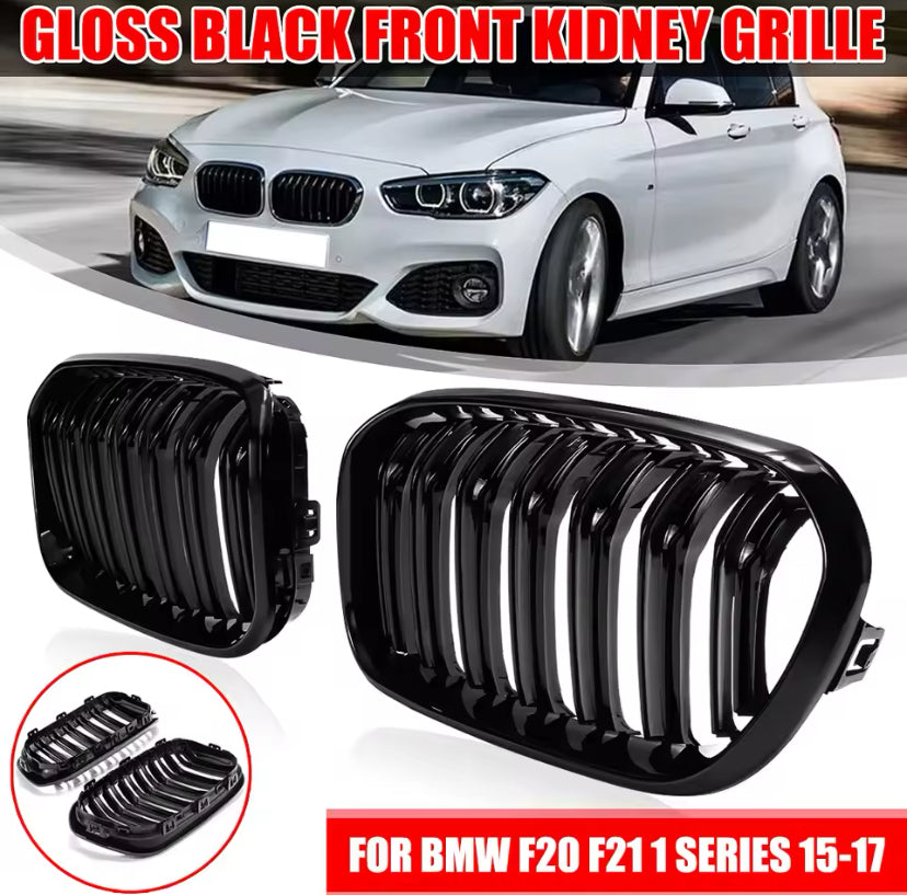 BMW 1 Series 2015-2017 Front Grille Gloss Black 2PC