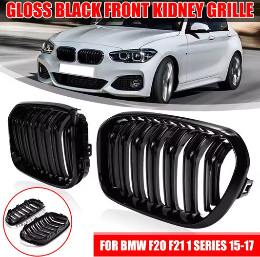 BMW 1 Series 2015-2017 Front Grille Gloss Black 2PC